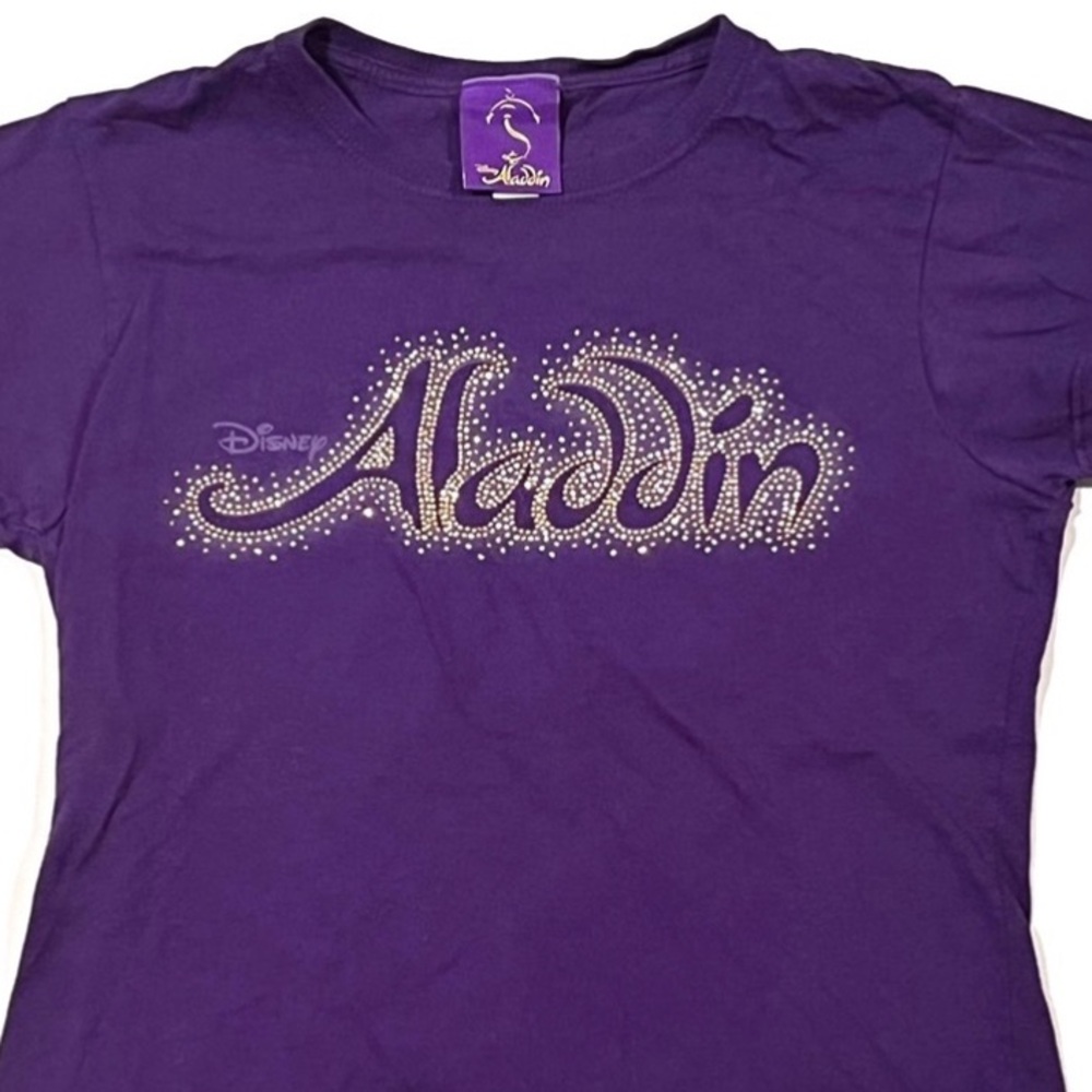Disney Aladdin Purple Rhinestone T Shirt Ladies Medium Gold Silver Jasmine Shiny
